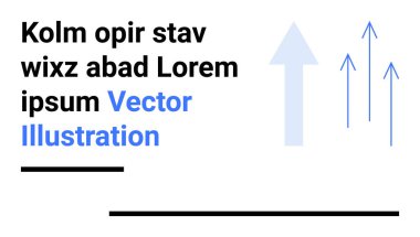 Mavi oklar yukarıyı işaret ediyor. Yer tutucu metin ve asgari çizgiler. Büyüme, ilerleme, yön, navigasyon, basitlik, minimalizm, basit iniş sayfası için ideal