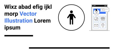 Kullanıcı profilleri, uyarılar ve uygulama özelliklerini gösteren bir akıllı telefon ekranının yanında merkezi insan simgesi. Teknoloji, kullanıcı deneyimi, uygulama tasarımı, minimalizm, dijital arayüz için ideal