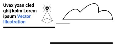 Geometrik piramit, uç noktadaki göz, sağa doğru minimalist bulut tasarımı yapan ışınlar yayar. Yaratıcılık, hayal gücü, vizyon, tasarım ilhamı, sembolizm, fütüristik, basit iniş sayfası için ideal
