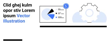 Kesitli soyut pasta tablosu, finans gösteren dolar sembolü, büyük vites ayarları ya da optimizasyon. Finans, pazarlama, veri, analitik, iş, basit iniş planları için ideal