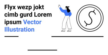 Metin ve geometrik çizgileri olan bir dairedeki dolar işaretini gösteren kadın figürü. Finans, ekonomi, bankacılık, yatırım, eğitim, dijital varlık, bilgi grafikleri için ideal