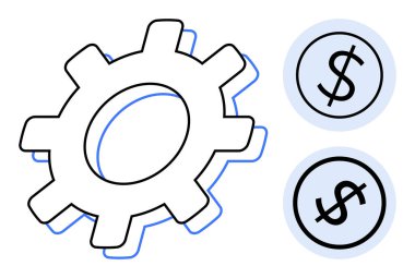 Dolar işaretlerinin yanında büyük teçhizat takım çalışması, verimlilik, yatırım süreçleri ve parasal sistemler. Finans, işletme işlemleri, yatırım, bankacılık, ekonomi planlaması için ideal