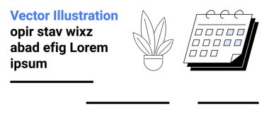 Spiral kaplı bir takvimin yanına yerleştirilmiş, soyut metin tutucularla eşleştirilmiş. Zamanlama, organizasyon, planlama, minimalizm, üretkenlik, çalışma alanı, modern yaşam tarzı düz iniş için ideal