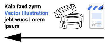 Bir dükkanın önüne ve sola bakan bir okun yanına istiflenmiş bozuk paralar. Finans, e-ticaret, perakende, iş stratejisi, çevrimiçi işlemler, yatırımlar, basit iniş sayfası için ideal