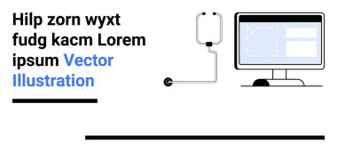 Bir aygıta kabloyla bağlı bir kullanıcı arayüzü düzenini görüntüleyen monitör. Soldaki metin elemanları modern teknolojinin altını çiziyor. Teknoloji UI tasarımı, aygıt entegrasyonu, yazılım kılavuzları için ideal
