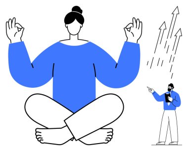 Bir kadın bacak bacak üstüne atarak meditasyon yaparken, bir erkek gelişmeyi sembolize ederek yukarı doğru hareket ediyor. Farkındalık, odaklanma, denge, üretkenlik, kendini geliştirme, liderlik, düz basit