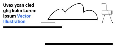 Asgari soyut bulut, düz yatay çizgiler, metin elemanları ve modern sandalye. Teknoloji, minimalizm, modern tasarım, eğitim, medya bulut hesaplama basit iniş sayfası için ideal