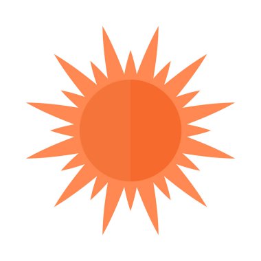 Keskin, ışıldayan ışınları olan sade turuncu güneş. Hava tahminleri, iklim tartışmaları, yaz temaları, yenilenebilir enerji kavramları ve çocukların eğitim materyalleri için idealdir. Minimalist daire