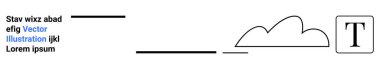 Metin satırları bulut şeklinde ve keskin minimalist bir tasarımı taklit eden kalın, çerçeveli bir T ile eşleştirilmiş. Tasarım, markalaşma, basitlik, metin sanatı, bulut kavramları, eğitim, basit iniş sayfası için ideal