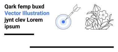 Hassas çiçek çizimleri ve yer tutucu metnin yanında tam ortasında ok olan bir hedef. Hedefler, strateji, odaklanma, doğa, başarı, başarılar için ideal, basit iniş sayfası