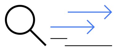 Sağ tarafı gösteren mavi okları olan büyüteç, aramayı, odaklanmayı, ilerlemeyi ve büyümeyi simgeliyor. Analiz, araştırma, verimlilik yenilik strateji verimliliği fikirleri için idealdir. Düz basit