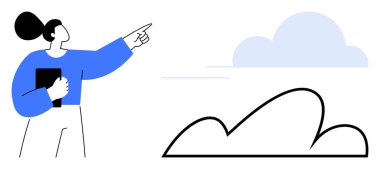 Kadın figürü bulutlara doğru hareket eder, hırsı sembolize eder, hedef belirler ve geleceği planlar. Teknoloji, liderlik, yenilik, eğitim potansiyel bulut hesaplama arzusu için idealdir. Düz