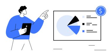 Ekranda finansal ölçülerle profesyonel pasta grafiği sunumu. Finans, analitik, veri görselleştirme, sunumlar, iş büyümesi, strateji planlaması için ideal, düz basit metafor