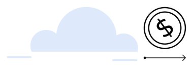 Bulut, dolar işareti olan para ve ok finansal büyümeyi, çevrimiçi işlemleri ve bulut hizmetlerini simgeliyor. E-ticaret, teknoloji, finans, yenilikçi ilerleme için ideal Bulut ekonomisi düz