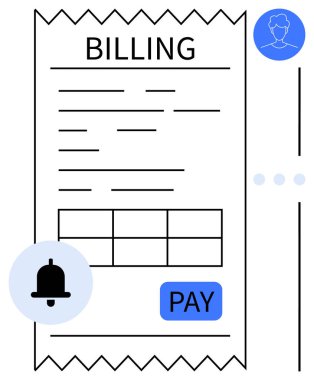 Fatura ödeme düğmesi, uyarı zili ve kullanıcı profili. Finans, ödeme işlemleri, e-ticaret, fatura, abonelik hizmetleri fatura ve dijital işlemler için ideal. Düz