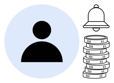 Basitleştirilmiş kullanıcı profili, bildirim çanı ve istiflenmiş paralar. Finansal, kullanıcı yönetimi, uyarılar, işlemler, tasarruflar, bütçe ve hesap bildirimleri için düz bir metaforda ideal