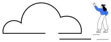 Bulut şeklindeki ana hatlarıyla hareket eden kadın bulut depolama ve dijital iletişimi sembolize ediyor. Teknoloji, yenilik, uzak çalışma, yaratıcılık, işbirliği, bulut temelli çözümler için ideal, minimal