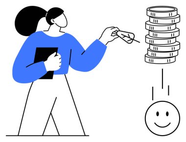 Kadın, istiflenmiş sikkelerin altında gülümseyen bir figüre tüy uzatıyor cömertliği, hayırseverliği, yardımseverliği, iyilik yapmayı, bağışı, yardımı simgeliyor. Kar amacı gütmeyen kavramlar için ideal cömertlik sosyal