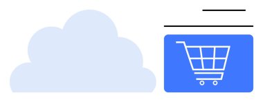 Bulut simgesi alışveriş arabasına bağlanıyor, bulut tabanlı e-ticaret sistemlerini temsil ediyor. Teknoloji, e-ticaret, veri yönetimi, bulut entegrasyonu, çevrimiçi alışveriş, ticaret, yenilik için ideal
