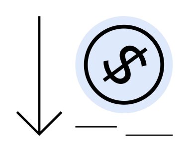 Bir dolar işaretinin yanındaki aşağı doğru ok. Finans, kayıp, ekonomi, istikrar, bütçe, borç ve yatırım kavramları için ideal. Düz basit metafor