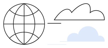 Küresel ağları, veri paylaşımını ve dijital erişimi temsil eden bulut görüntülerinin yanında dünya şekli. Teknoloji, bilişim, yenilik, internet, iletişim, bulut hizmetleri için ideal
