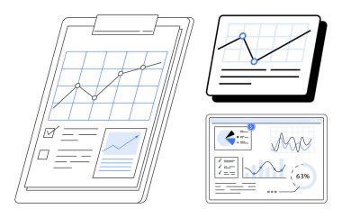 Panoda veri noktaları olan çizelge, tablette yükselen eğilim, metrik gösterge paneli. Ticari büyüme, analiz, raporlama, istatistik, planlama trendleri stratejisi için idealdir. Düz basit metafor