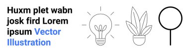 Çizgi sanatı konsepti, içinde bitki, saksı yaprağı ve büyüteç bulunan bir ampul içeriyor. Yaratıcılık, eko-bilinç, büyüme, analiz, sürdürülebilirlik, araştırma yeniliği için ideal