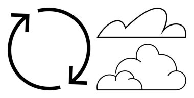 Dairesel ok, yenilenebilir döngüleri, sürdürülebilirliği veya çevresel farkındalığı sembolize eden tek çizgi ve kabarık bulutlarla eşleştirilir. Büyüme, işbirliği ve çevre dostu kavramlar için ideal