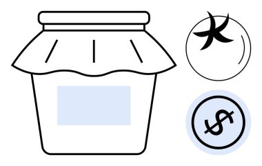 Kumaş kapaklı kavanoz, balık burcu işareti ve basit tasarım dolar işareti. Tasarruf, finans, astroloji, burçlar, bütçe, yatırımlar için ideal sade metafor