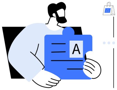 Adam bulmaca parçasını yazılı olarak tutuyor, problem çözmeyi, öğrenmeyi ya da işbirliğini sembolize ediyor. Eğitim, takım çalışması, yaratıcılık, yenilikçi iş e-ticaret markaları için idealdir. Düz