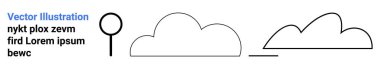 Bulutların ana hatları ve yer tutucu metni olan bir balon. Hava durumu kavramları, açık hava temaları, asgari tasarım, dekorasyon, oyuncu bağlamlar, yaratıcılık, basit iniş sayfası için ideal