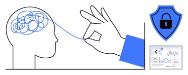 El beyindeki karmaşık düşünceleri çözer, kalkanda kilit güvenliği simgeler. Zihinsel berraklık, problem çözme, siber güvenlik, analitik, güven, veri bilimi verimliliği için idealdir. Düz basit
