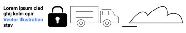 Kilit, güvenliği simgeler, lojistiği simgeler ve bulut servisini temsil eder. Lojistik, siber güvenlik, bulut hesaplama, çevrimiçi hizmetler, dijital çözümler, veri depolama için ideal