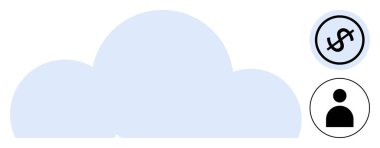 Dolar ile bulut grafiği ve finansal teknolojiyi, bulut hizmetlerini ve dijital kullanıcı erişimini sembolize eden insan simgeleri. Finans, veri, teknoloji, iletişim, bağlantı, yenilik için ideal