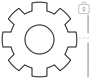 Güvenli süreçleri, sistem otomasyonunu, mahremiyeti ve verimliliği simgeleyen asma kilidin yanındaki büyük teçhizat. Ayarlar için ideal teknoloji, mühendislik, siber güvenlik, geliştirme, yenilik