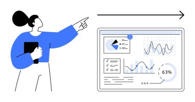 Analitik gösterge panelinde grafikler, çizelgeler ve ilerleme ölçümleri olan bir tablet tutan kişi. Takım çalışması, sunum, analitik, strateji, iş büyümesi, eğitim dairesi için ideal