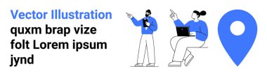 İki kişi işbirliği yapıyor, biri dizüstü bilgisayarlı, konum belirleyicisinin yanında. Takım çalışması, işbirliği, planlama, navigasyon, beyin fırtınası, analiz ve basit iniş sayfası için ideal