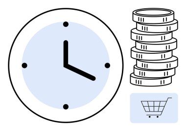 Saat zamanı ön plana çıkarır, madeni paralar parayı ve serveti, alışveriş arabası ticareti ön plana çıkarır. İş, e-ticaret, verimlilik, mali planlama, zaman yönetimi, tasarruf verimliliği dairesi için ideal