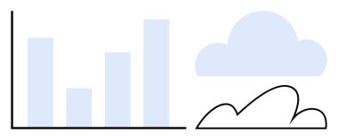 Veri eğilimlerini ve bulut depolamasını temsil eden biçimlendirilmiş bulut şeklinin yanındaki çubuk grafik. Bulut hesaplama, veri analizi, teknoloji, yenilik, iş büyümesi, dijital trendler, düz basit