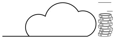 Dijital yenilik, veri ekonomisi ve çevrimiçi hizmetleri gösteren madeni paraların yanında bulut şekli. Teknoloji, finans, bulut depolama, dijital ödeme, e-ticaret, sanallaştırma için ideal