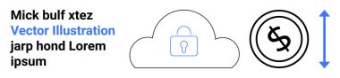 Güvenli veri için asma kilitli bulut, finansal açıdan dolar sembolü, ölçeklenebilirlik için mavi ok. Teknoloji, güvenlik, finans, yenilik, bulut hesaplama, çevrimiçi güvenlik soyut hattı için ideal