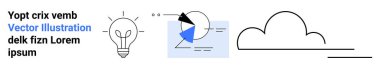 Fikirleri sembolize eden ampul, açılı soyut geometrik pasta grafiği ve minimalist çizgi sanat bulutu. Yenilik, beyin fırtınası, yaratıcılık, başlangıç, tasarım, analitik basit iniş sayfası için ideal