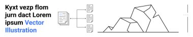 Soyut dağ çizgisi sanatının yanında bağlı dosyaların olduğu belge akış şeması. Veri yönetimi, organizasyon, süreç iş akışı, üretkenlik, takım çalışması, büyüme kavramları için ideal, basit iniş sayfası