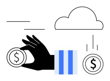 Buluttan düşen, dijital ekonomi, tasarruf, bulut depolama, finansal büyüme, yatırım, ticaret ve minimalizmi çağrıştıran bir madeni para. Düz basit metafor için ideal