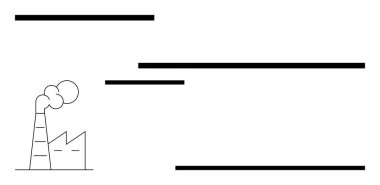 Bacası duman çıkaran ve hareket ya da enerji gösteren yatay çizgileri olan bir fabrika. Endüstri, kirlilik, imalat, çevre, enerji üretimi, büyüme, süreç akışı için ideal. Düz basit