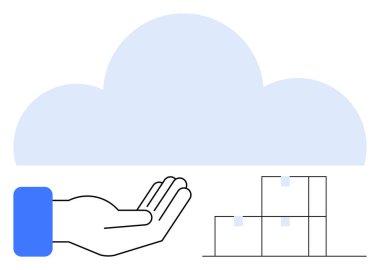 Bulut simgesinin altında istiflenmiş kutular, bulut depolama, lojistik ve dijital organizasyonu sembolize ediyor. Bulut hesaplama, depolama, teknoloji, ağ ölçeklendirme işleri için idealdir. Düz