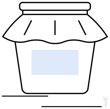 Kumaş kapaklı ve boş etiketli kavanoz, yiyecek depolama ya da doğal ambalaj için basit tasarım. Sürdürülebilirlik, ev yapımı gıda, markalaşma, organik ürünler, minimalizm, çevre dostu yaşam, düz yaşam için ideal