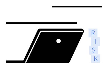 RISK yazımını engelleyen, dijital analiz, planlama veya siber güvenliği ileten, açılı dizüstü bilgisayar. İş stratejisi, dijital risk, güvenlik, analitik, karar verme bilişim sorunları için ideal