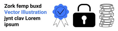 Güvenliği simgeleyen kilit, güven ve kalite için kurdele, finans için para yığını. Güvenlik, güven, finans, kalite güvencesi, sertifika, dijital cüzdanlar için ideal