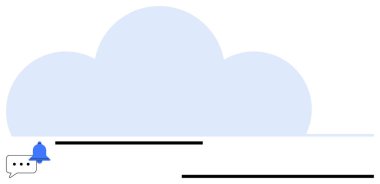 Ortasında bir zil ve sohbet baloncuğu olan mavi bulut bildirim ve iletişimi temsil ediyor. Teknoloji, bulut depolama, çevrimiçi hizmetler, uyarılar, mesajlaşma, işbirliği, veri paylaşımı için ideal